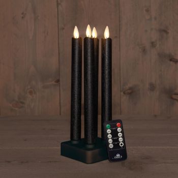 Collezione di candele da cena a LED ricaricabili effetto fiamma rustico con stazione di ricarica 23,5 cm nero 4 pezzi