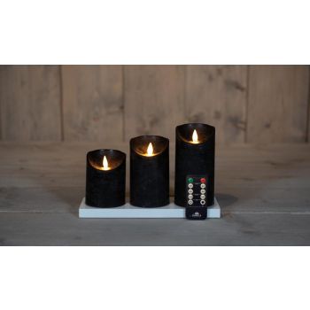 Colección de velas LED recargables con efecto de llama rústico de Anna, incluye estación de carga, juego de 3 piezas de 7.5 cm en negro.