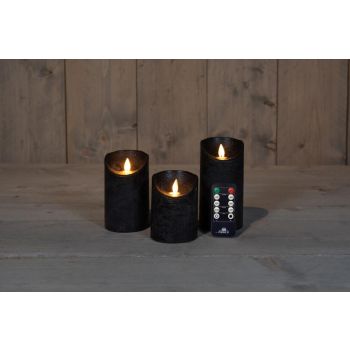 Colección de velas LED con efecto de llama rústica de Anna, juego de 3 piezas, color negro, 7.5 cm.