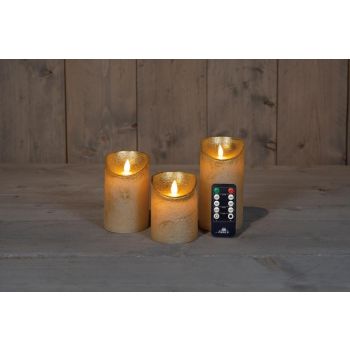 Collezione di candele a LED effetto fiamma rustico Anna set da 7,5 cm oro 3 pezzi