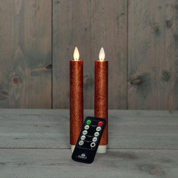 Bougies de dîner LED effet de flamme rustique de la collection d'Anna, 18 cm, cuivre, lot de 2