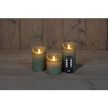 Collection de bougies LED à effet de flamme rustique d'Anna, ensemble de 7,5 cm de couleur jade vert, 3 pièces.