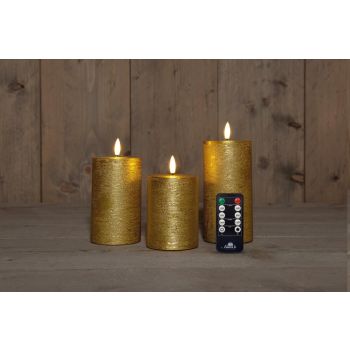 Anna's Collection LED candle 3d flame rustic set 7.5 cm gold 3 pieces