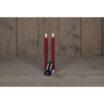 Anna's Collection LED dinner candle 3d flame rustic 23 cm bordeaux 2 pieces