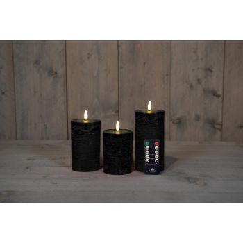 Collezione di candele a LED con fiamma 3D rustica di Anna, set di 3 pezzi nero da 7,5 cm.