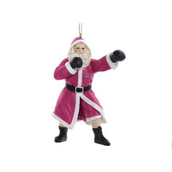 Kurt S. Adler plastic Christmas ornament Santa boxer ‘pink ribbon’ 8cm pink, white