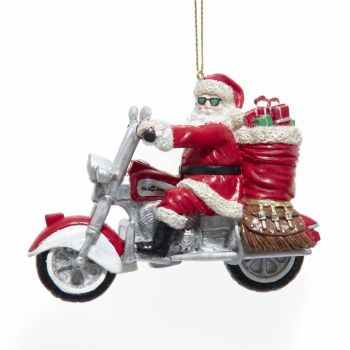 Kurt S. Adler plastic Christmas ornament Santa on motorcycle 8cm multi