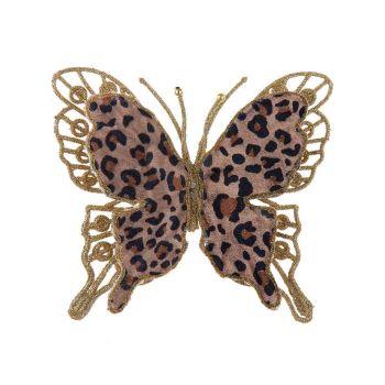 Kurt S. Adler plastic Christmas ornament butterfly leopard print 12cm brown