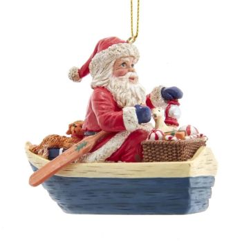 Kurt S. Adler plastic Christmas ornament Santa in rowing boat 7.5cm multi