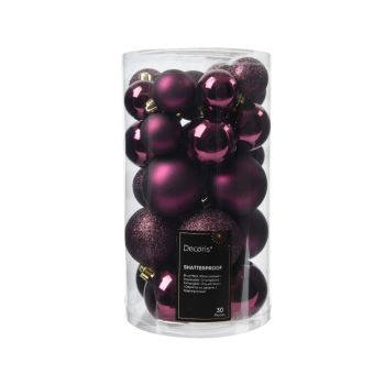 Decoris plastic christmas baubles mix purple 30 kerstballen pieces