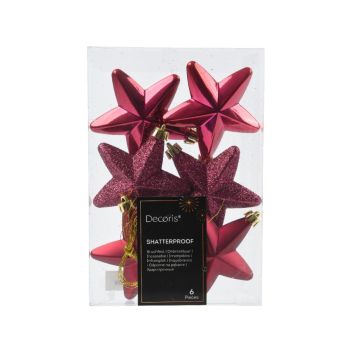 Decoris plastic Christmas ball star 7.5cm pomegranate 6 pieces