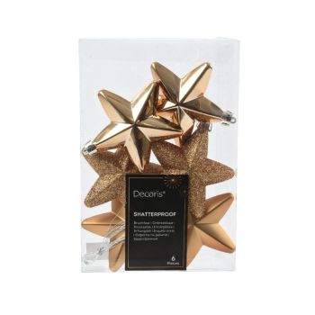 Decoris plastic Christmas bauble star 7.5cm pecan brown 6 pieces