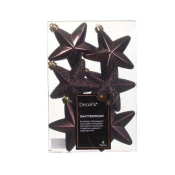 Decoris plastic Christmas ball star 7.5cm black truffle 6 pieces