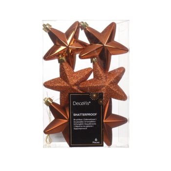 Decoris plastic Christmas ball star 7.5cm warm cider 6 pieces