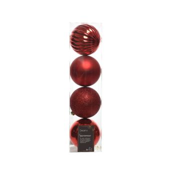 Decoris plastic christmas baubles red 4 pieces