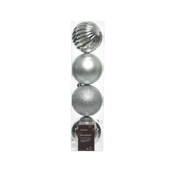 Decoris plastic christmas baubles silver 4 pieces