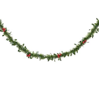 Decoris plastic garland lametta xl leaf and berry 10x270cm green