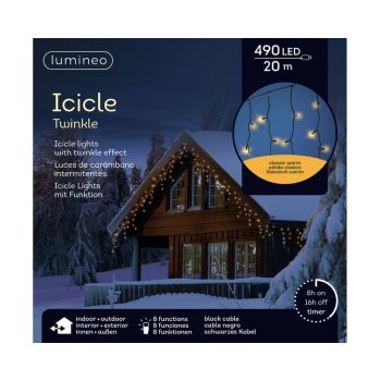 Lumineo Luces de Navidad de Icicle parpadeantes de 20 metros con 490 LED en negro