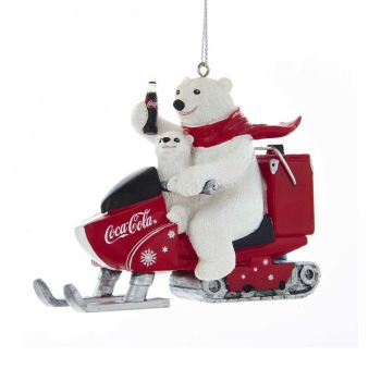 Kurt S. Adler Plastic Christmas Ornament Coca-Cola Polar Bear on Snowmobile 8cm Red, White