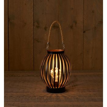 Battery operated LED Lantern round black+copper wire 22 cm