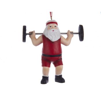 Kurt S. Adler Plastic Christmas Ornament Santa Claus with Dumbbell 10cm Red, White