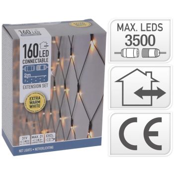 Connectable LED mains net lights 31V 160 bulbs extra warm white 100x200 cm