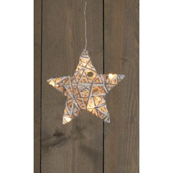 LED star jute/cotton/glitter 20 cm on batteries 6 lights warm white