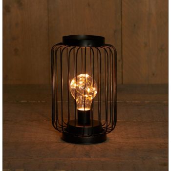 Battery powered LED Lantern black/lamp w/copper wire 13 cm